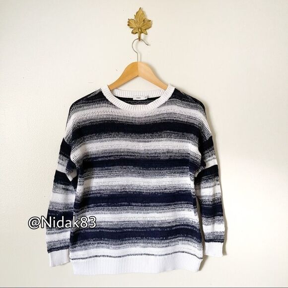 Vince Striped Black & White pullover knit sweater XXS 100% Cotton - Picture 1 of 5